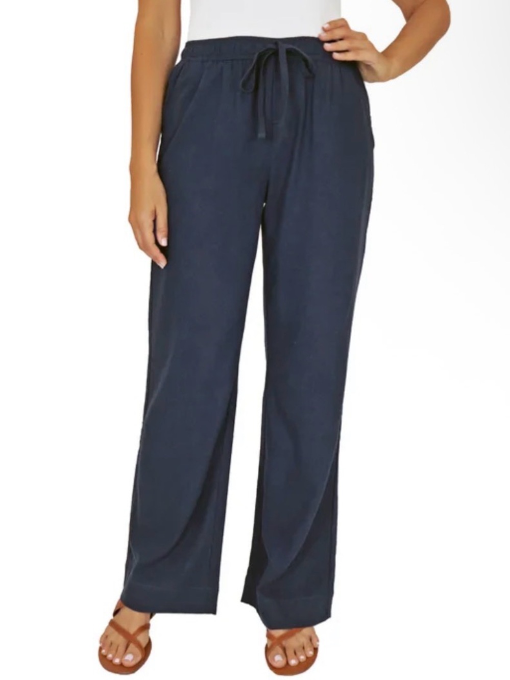 Briggs New York Navy Wide-Leg LINEN BLEND Drawstring Pants Sz M and L